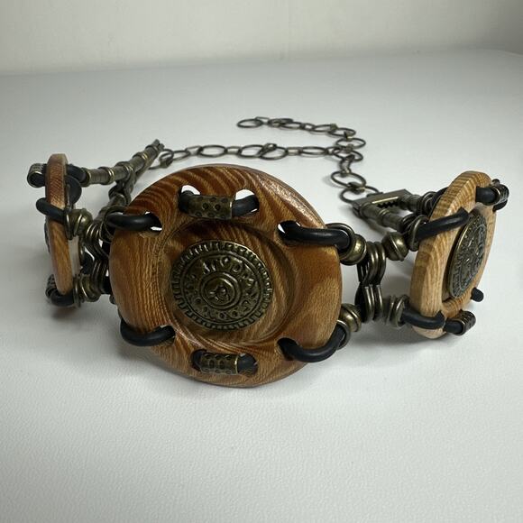 VIntage Women Concho Belt Metal Medallion Wood BOHO Bohemian Coachella 28” MINT main image 6